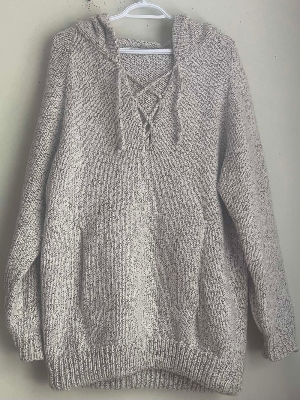 Cozy Cream Lace-Up Hooded Knit Sweater